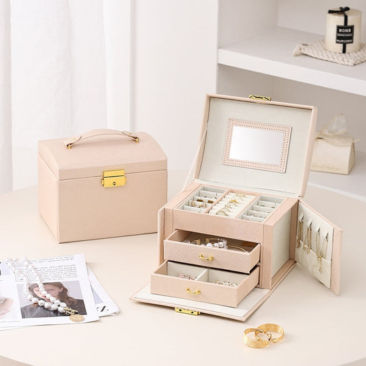 Luxury Jewelry Box โ Multi-Layer Jewelry Organizer with Mirror