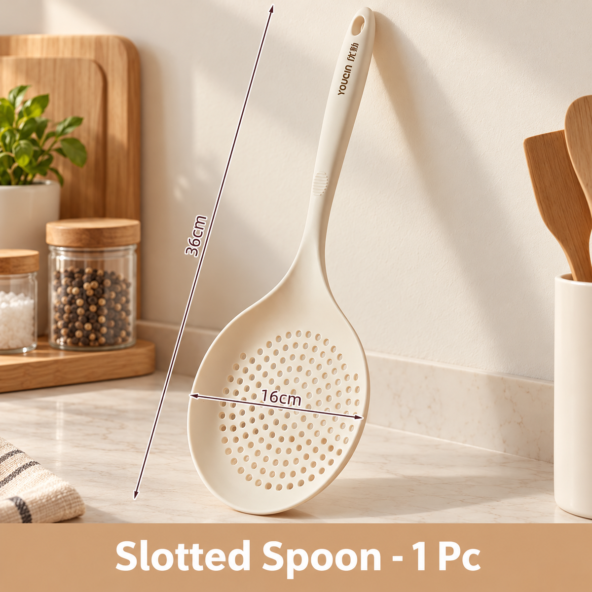 Heat Resistant Slotted Spoon Long Handle Kitchen Strainer Ladle