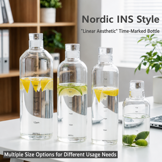 High Borosilicate Glass Water Bottle With Time Markings โ Airtight Leakproof Clear Glass Drinks Bottle