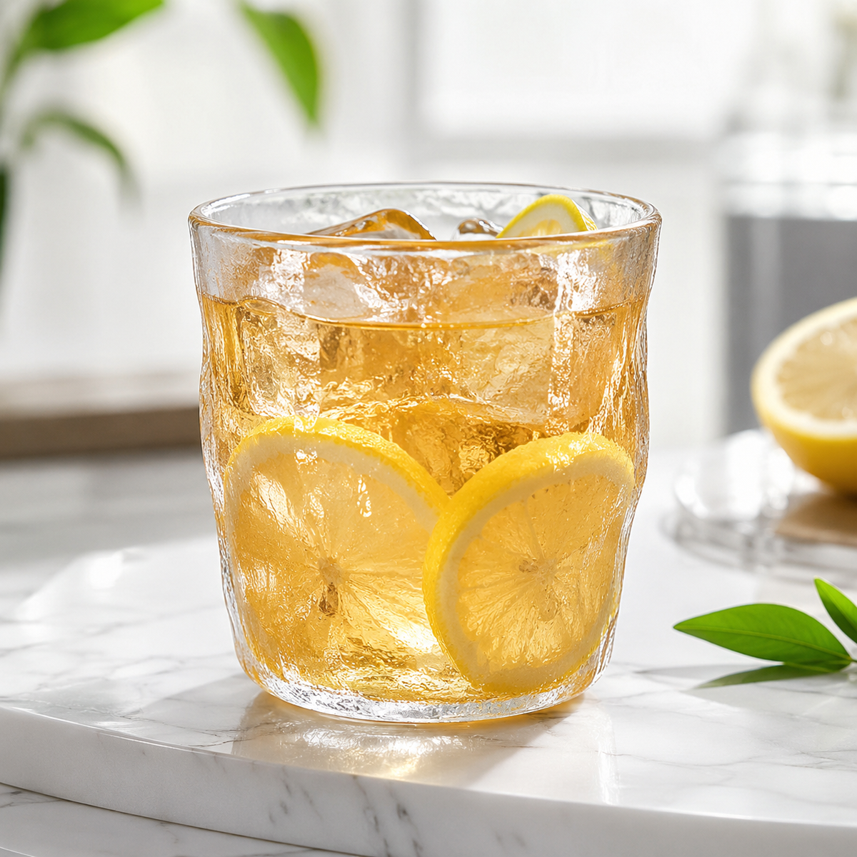Textured Glacier Glass Tumbler, Irregular Wave Clear Drinking Glass Cup
