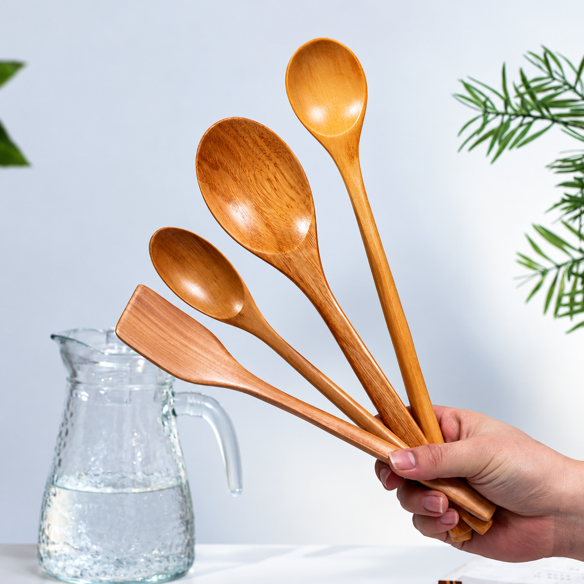 Long Handle Wooden Cooking Spatula Natural Wood Stirring Mixing Kitchen Utensil
