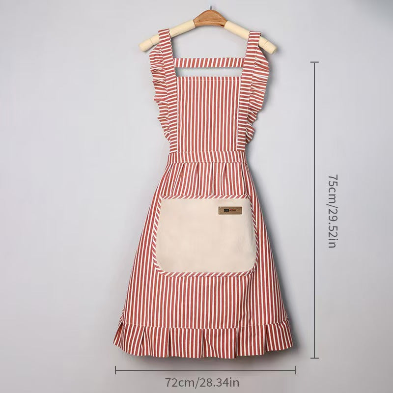 Lace Trim Cotton Linen Kitchen Apron