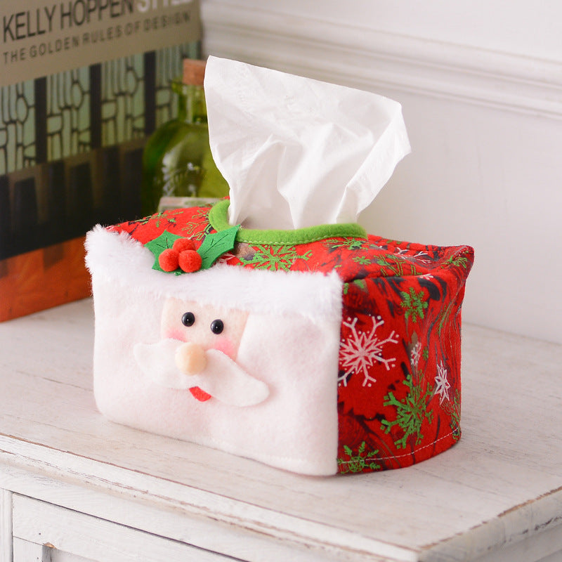 Christmas Tissue Box Cover Festive Santa Snowman Nonwoven Fabric Tissue Holder