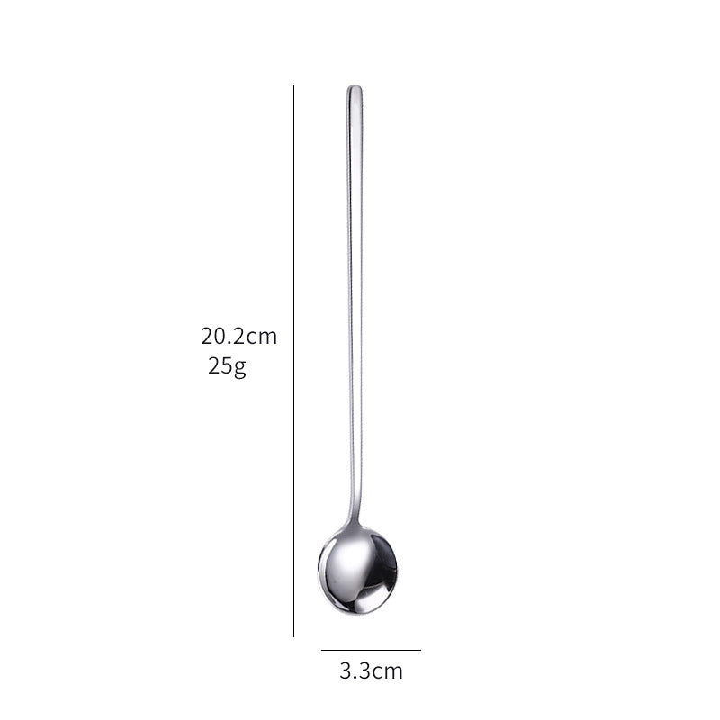 Long Handle Stainless Steel Ice Cream Spoon, Colorful Round Head Dessert Spoon
