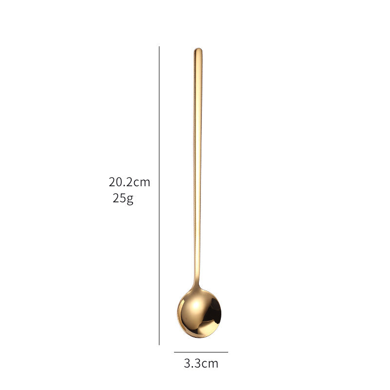 Long Handle Stainless Steel Ice Cream Spoon, Colorful Round Head Dessert Spoon