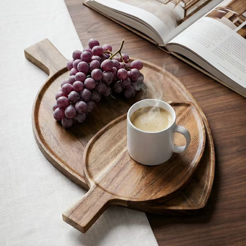 Wood Leaf Serving Tray Acacia Wood Decorative Storage Tray
