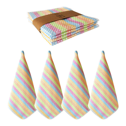 Striped Cotton Dish Cloths, 4-Pack Kitchen Towel Set
