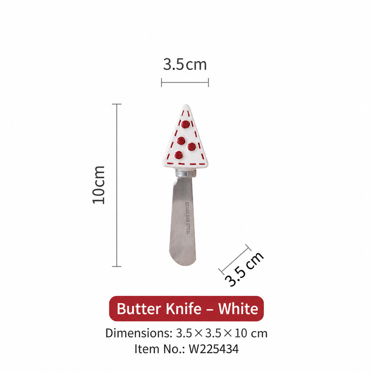 Christmas Tree Butter Knife with Ceramic Handle, Stainless Steel Spreader, Red, White