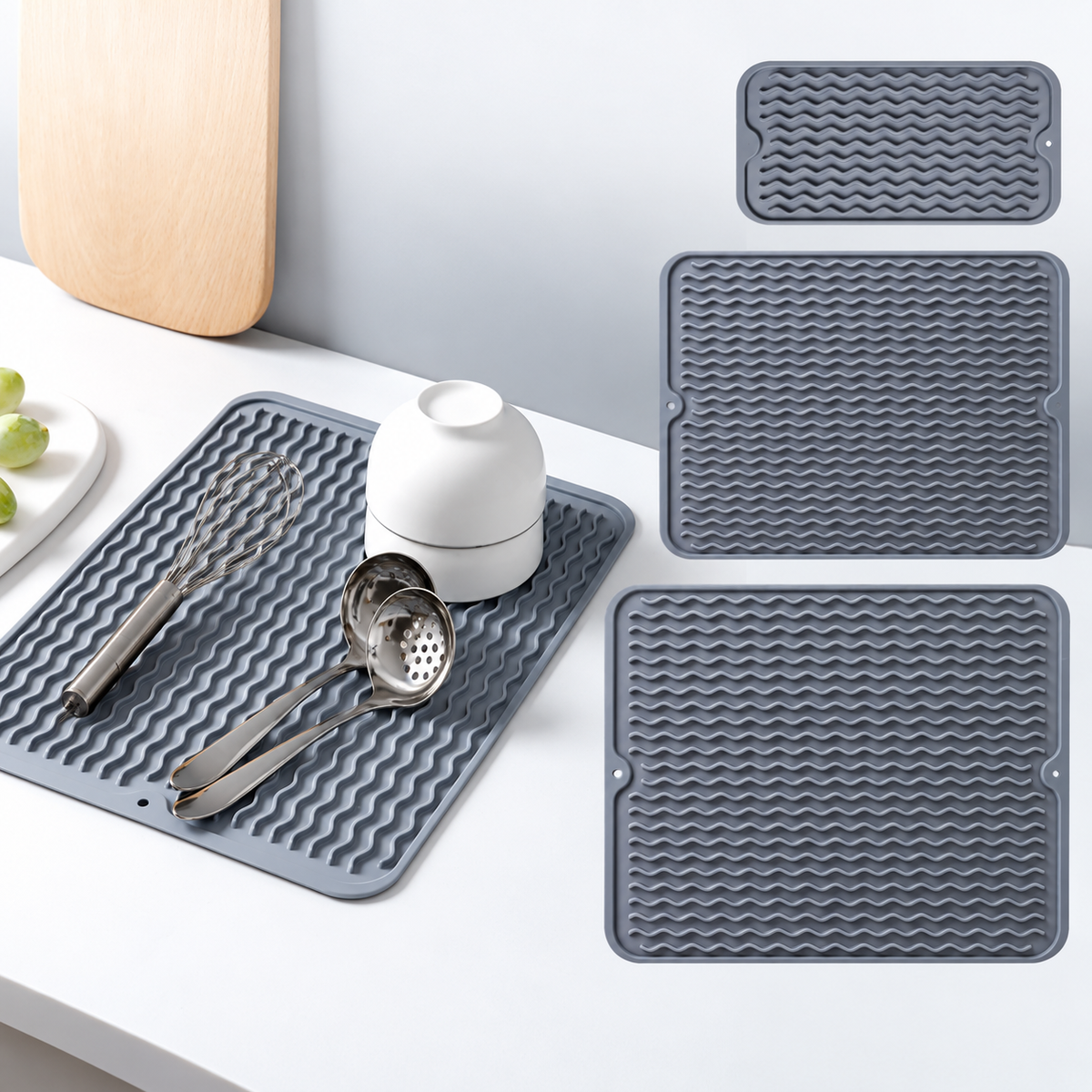 Silicone Dish Drying Mat Heat Resistant Non Slip Kitchen Countertop Drainage Mat