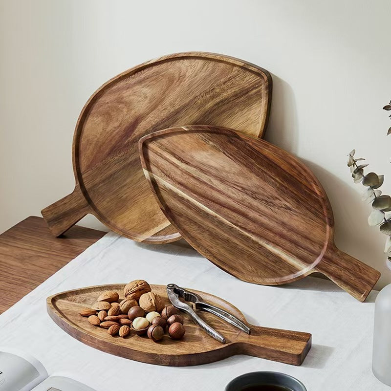 Wood Leaf Serving Tray Acacia Wood Decorative Storage Tray