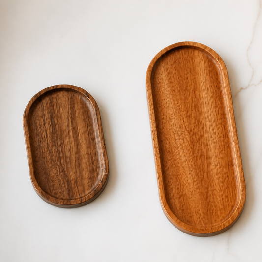 Acacia Wood Serving Tray, Oval Fruit Platter & Decorative Snack Board