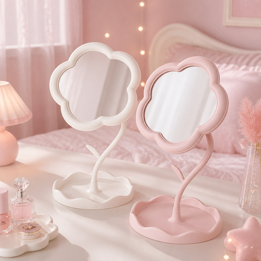 Flower Vanity Mirror- With Storage Tray & 360ยฐ Rotation