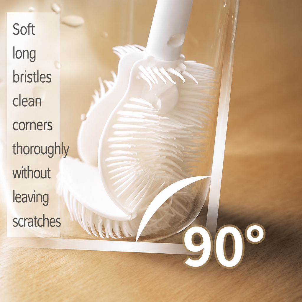 Silicone Cup Brush – Soft Bristle Bottle Cleaning Brush, 90° Corner Scrubber for Water Bottle Mug Glass Cup Kitchen Cleaning