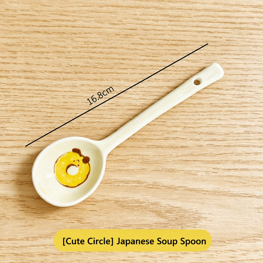 Cute Ceramic Japanese Soup Spoon โ Long Handle Spoon with 4 Dessert Pattern Styles for Soup, Rice & Everyday Dining