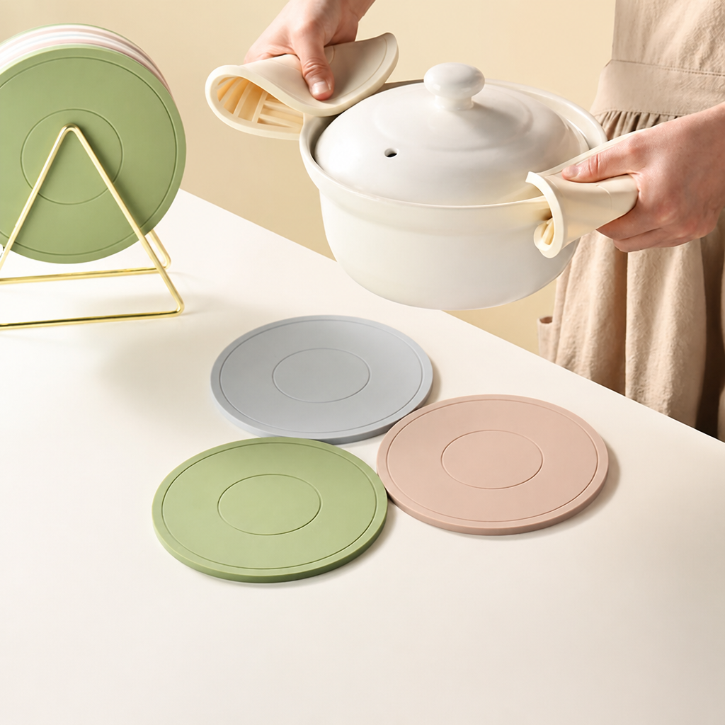 Round Silicone Trivet Mat, Multi‑Purpose Heat Resistant Hot Pot & Pan Table Protector
