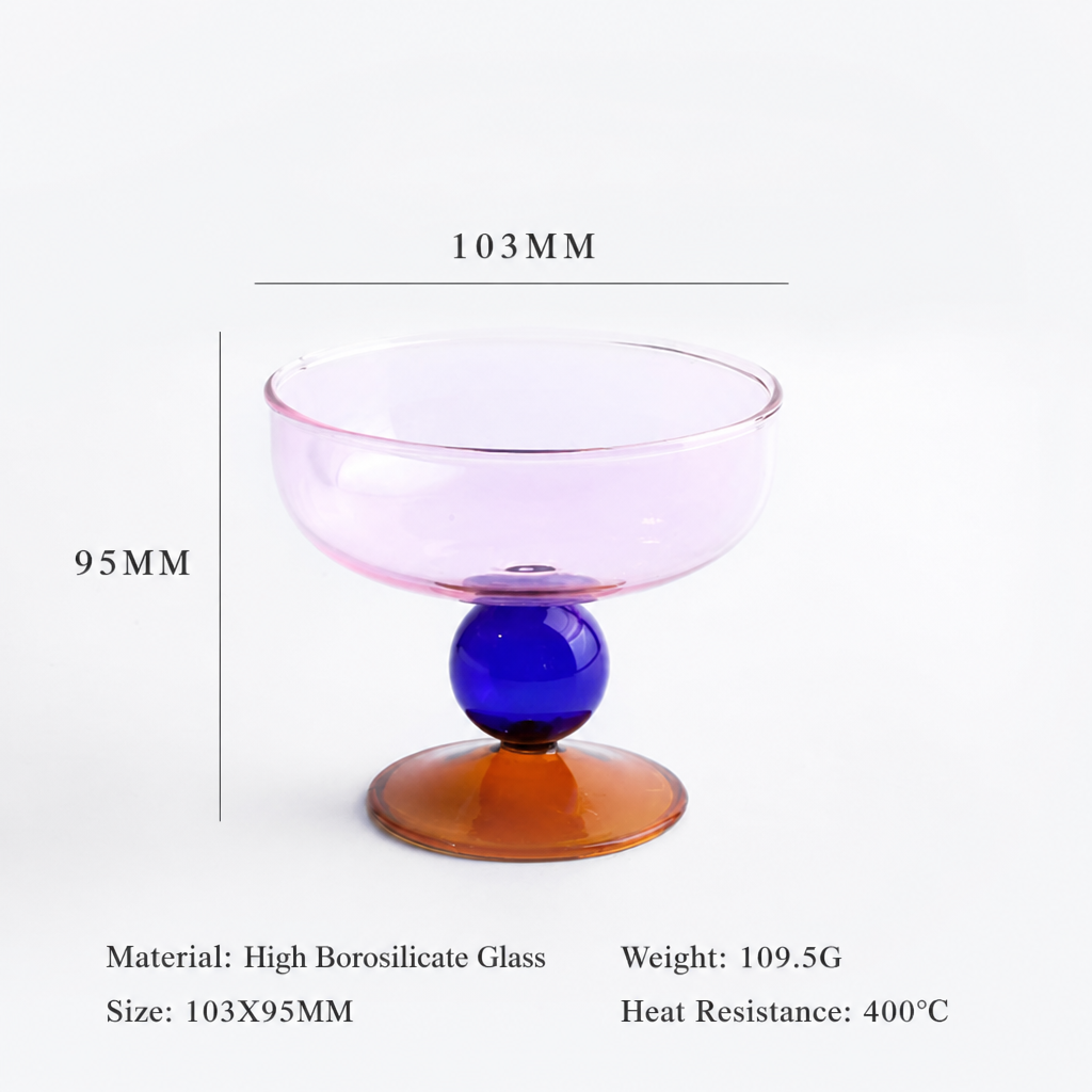 Colorful Dessert Glass – High Borosilicate Glass Coupe, Pedestal Ice Cream Bowl for Desserts, Fruit & Drinks