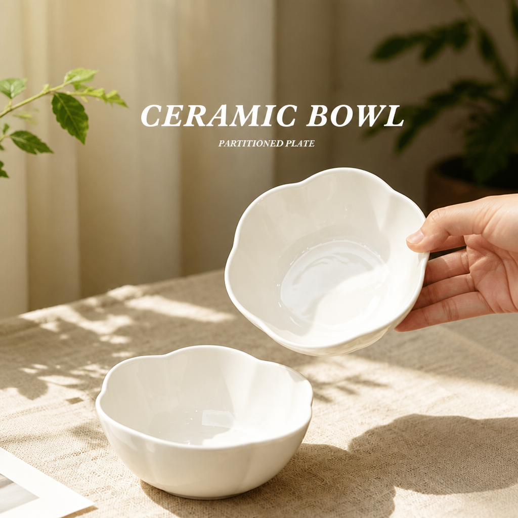 White Flower-Shaped Serving Bowl – 500ml Ceramic Bowl