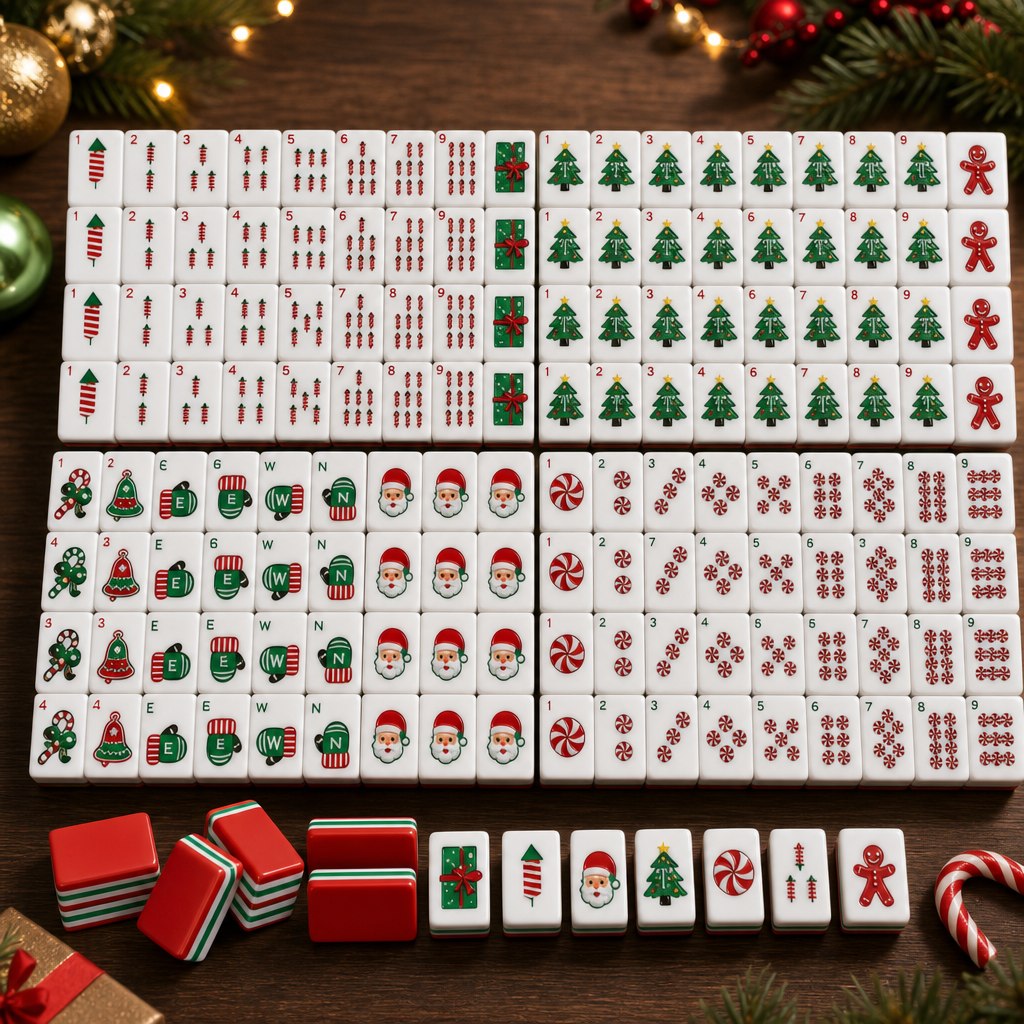 Christmas Mahjong Tile – 160-Piece 30 mm Crystal Acrylic Mahjong Set with Engraved Inner Print for Holiday Game Nights, Gifts & Festive Parties