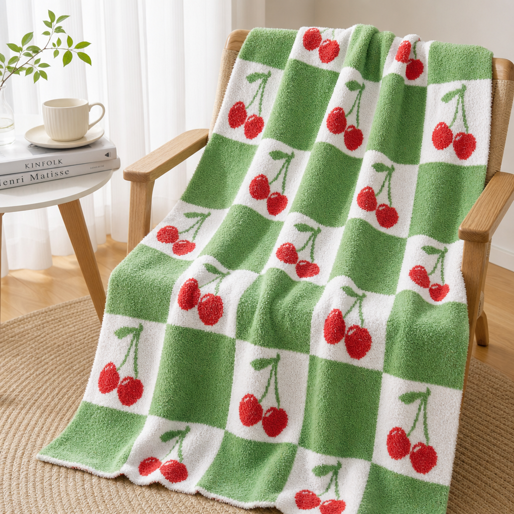 Bow Knit Half-Plush Throw Blanket Soft Cozy Sofa Blanket Warm Decorative Home Blanket