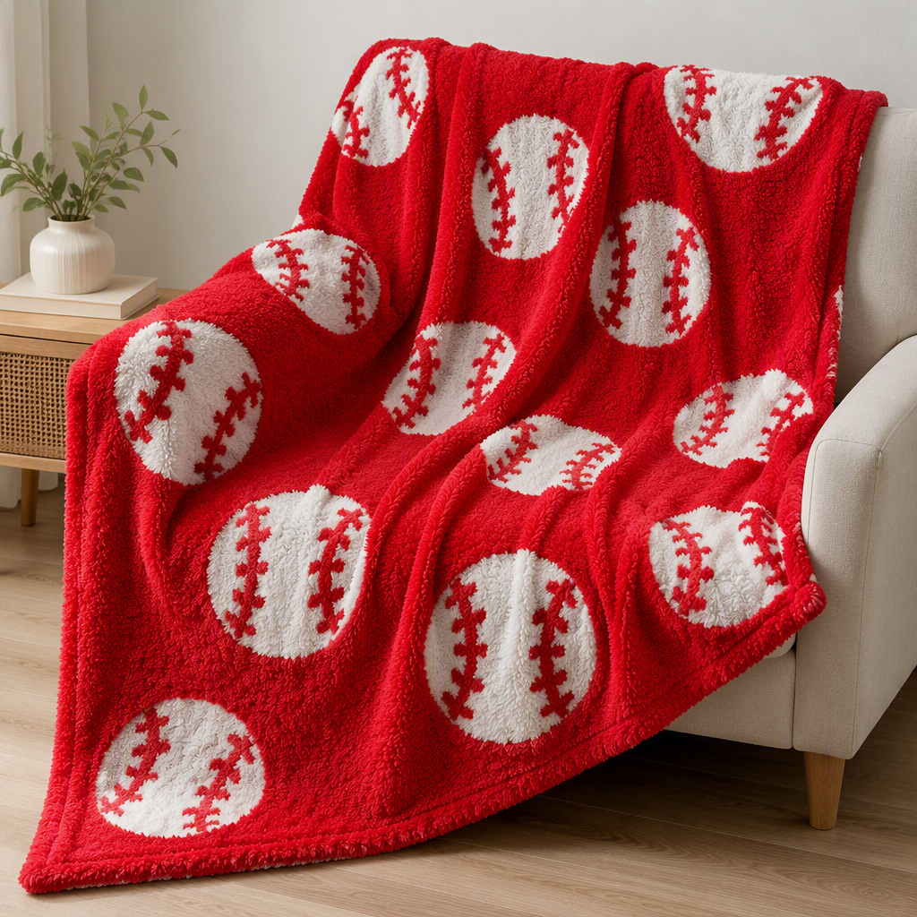 Baseball Print Flannel Throw Blanket Sports Theme Soft Warm Nap Blanket for Sofa Bed and Home
