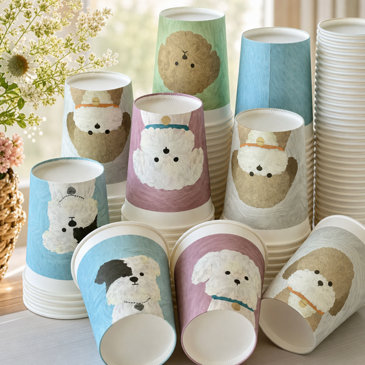 250ml Puppy Art Paper Cups โ Thick Disposable Oil Painting Dog Print Cups