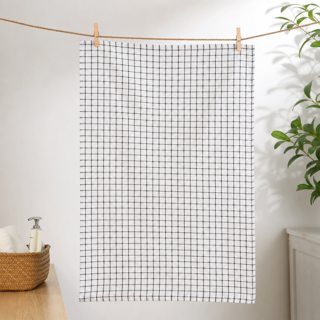 Black Plaid Kitchen Towel Cotton Blend Absorbent Dish Cloth Quick Dry Tea Towel