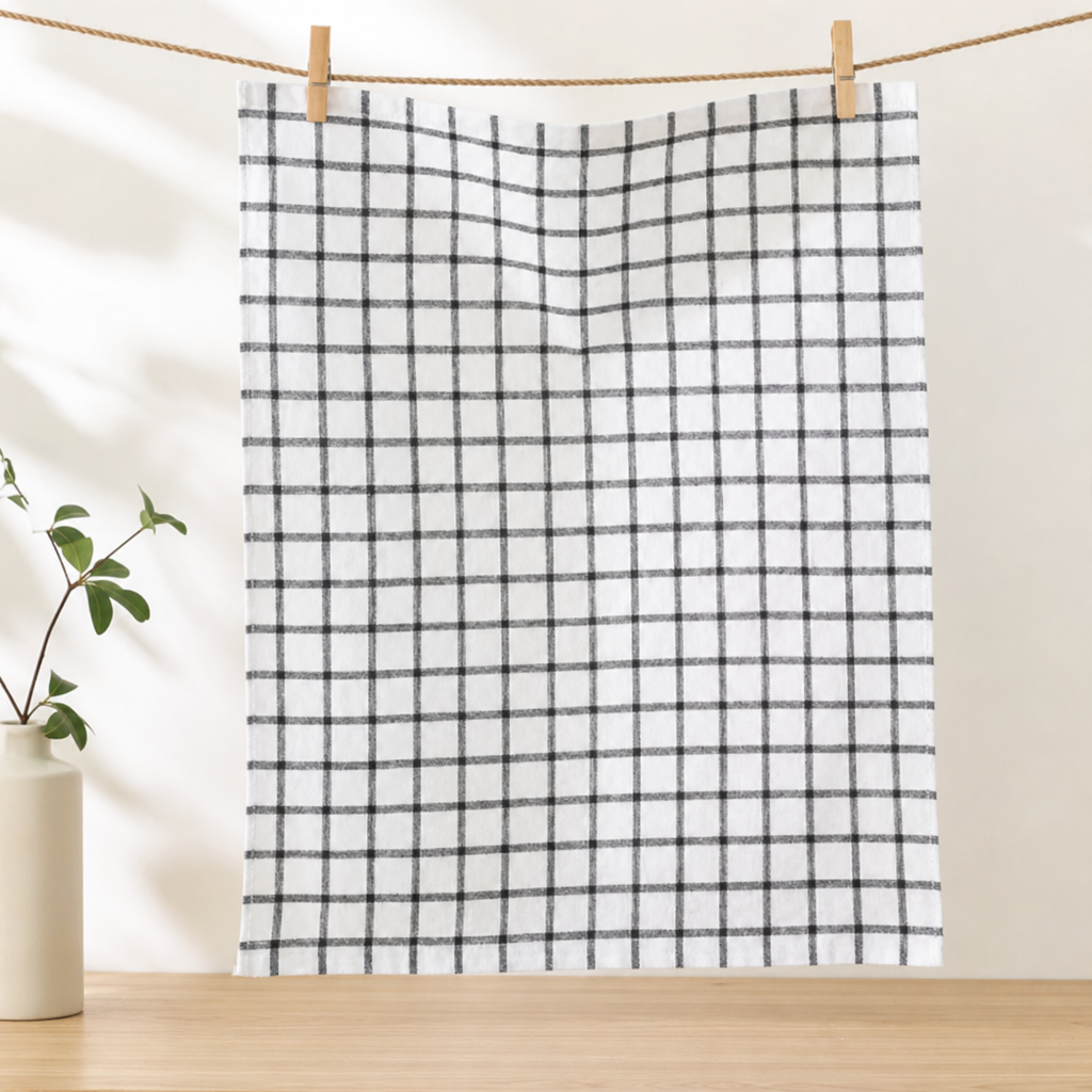 Black Plaid Kitchen Towel Cotton Blend Absorbent Dish Cloth Quick Dry Tea Towel