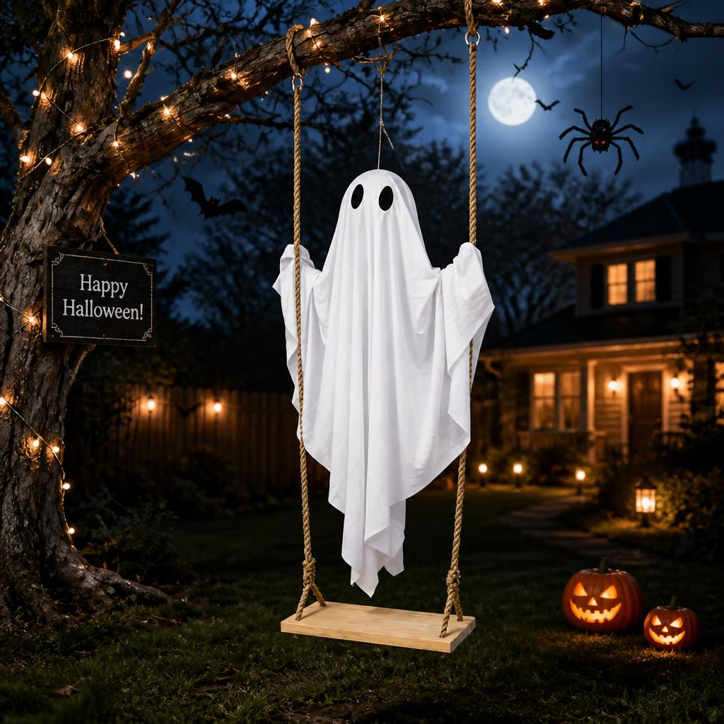 Halloween Ghost Swing Decoration – Spooky Hanging Prop Without Lights