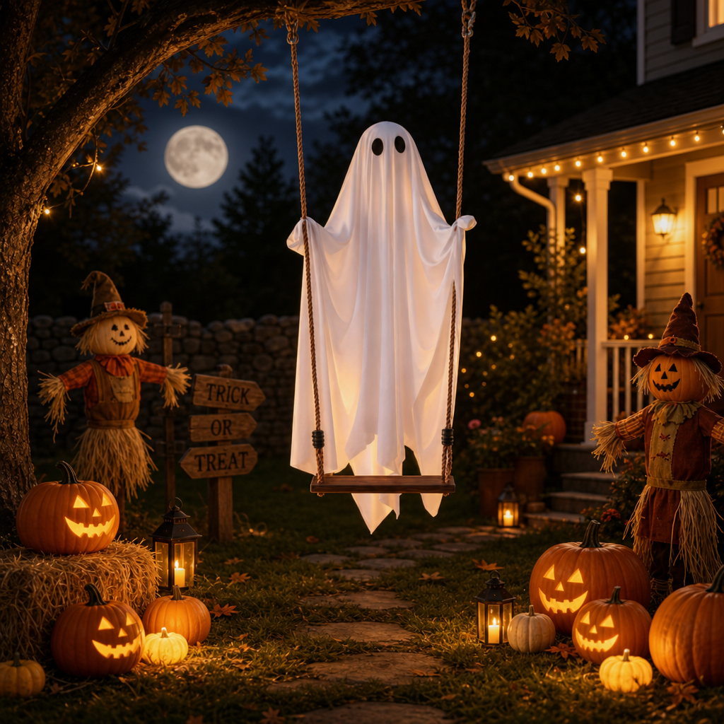 Halloween Ghost Swing Decoration – Spooky Hanging Prop Without Lights