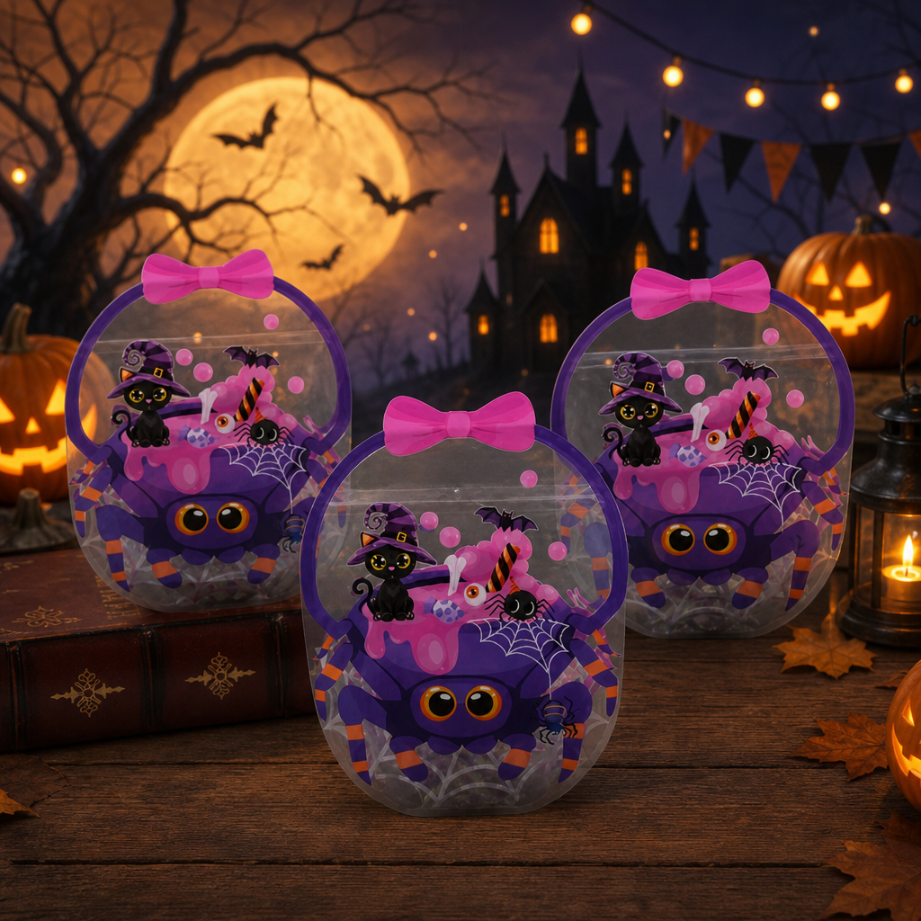Halloween Transparent Pumpkin Gift Bag – Festive Candy Treat Bag Description:
