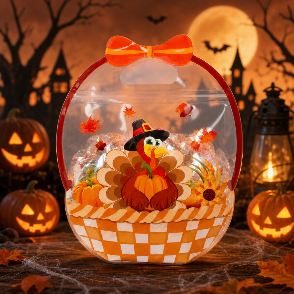 Halloween Transparent Pumpkin Gift Bag – Festive Candy Treat Bag Description: