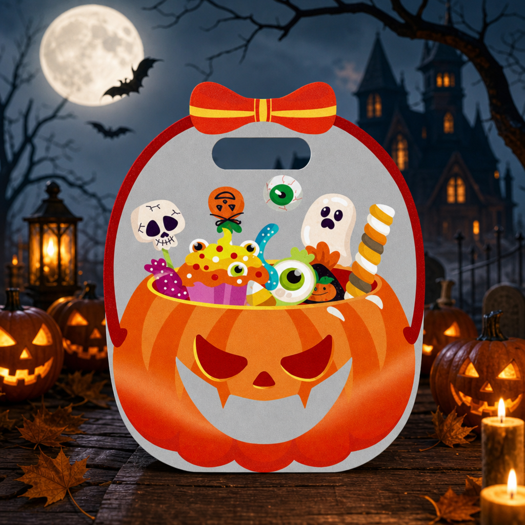 Halloween Transparent Pumpkin Gift Bag – Festive Candy Treat Bag Description: