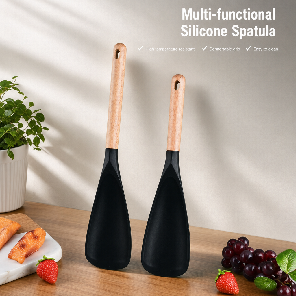 Minimalist Wooden Handle Silicone Spatula Spoon