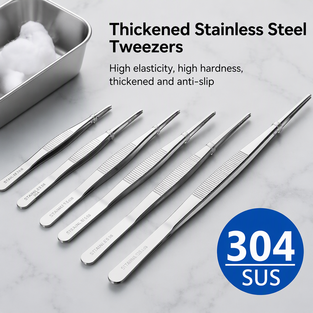 304 Stainless Steel Tweezers with Serrated Tips Long Forceps
