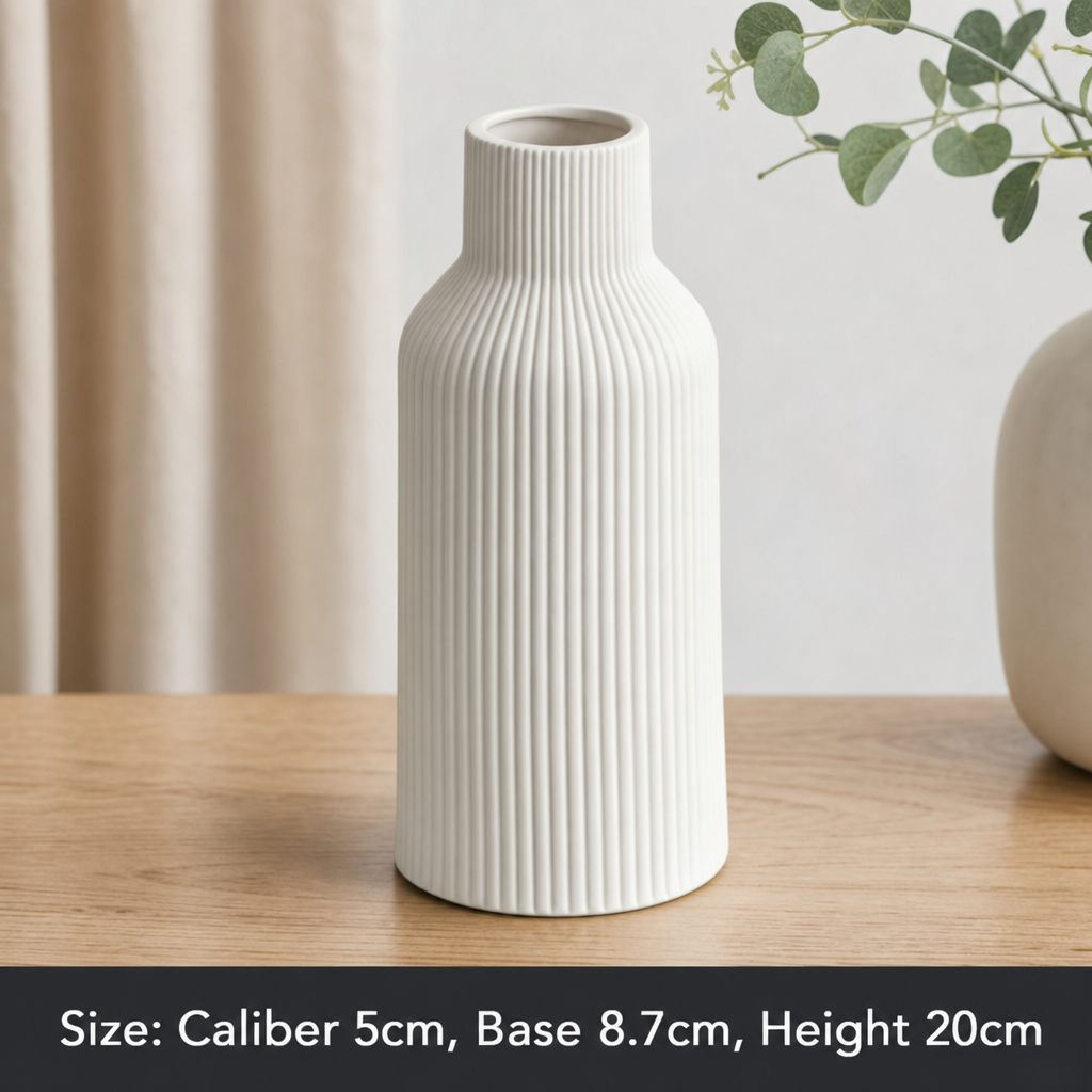 White Ceramic Striped Flower Vase