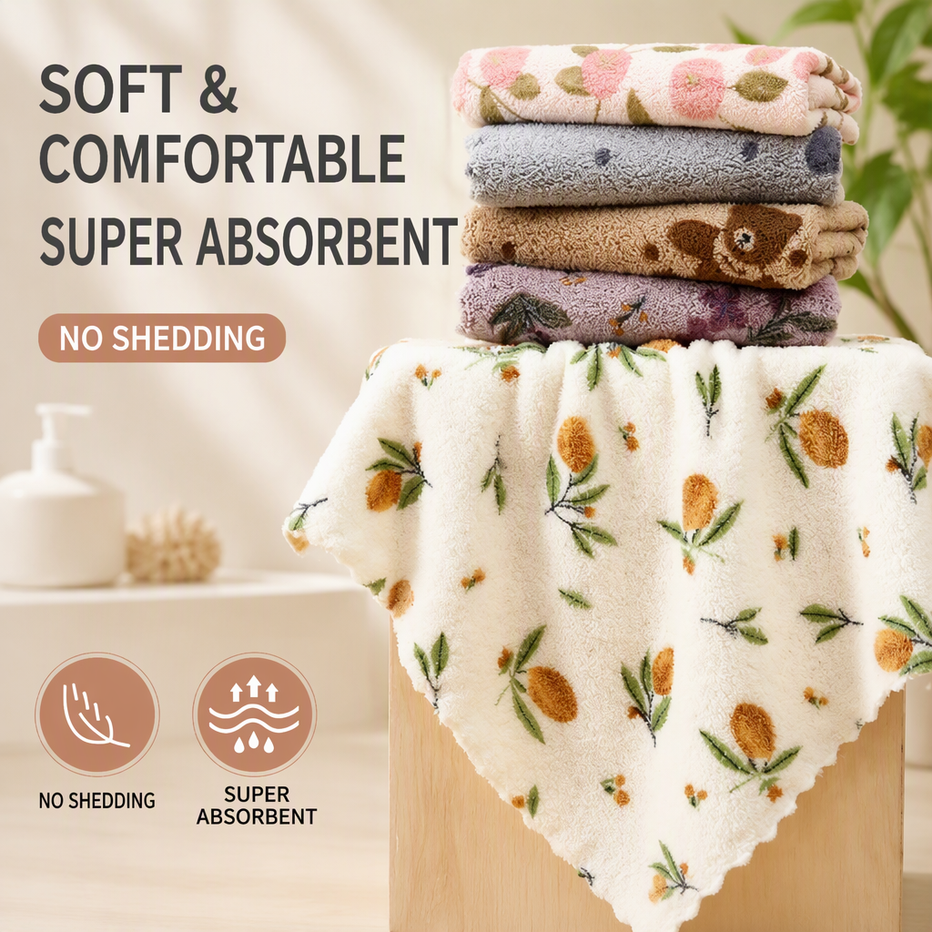 Floral Coral Fleece Absorbent Hand Towel with Lace Edge