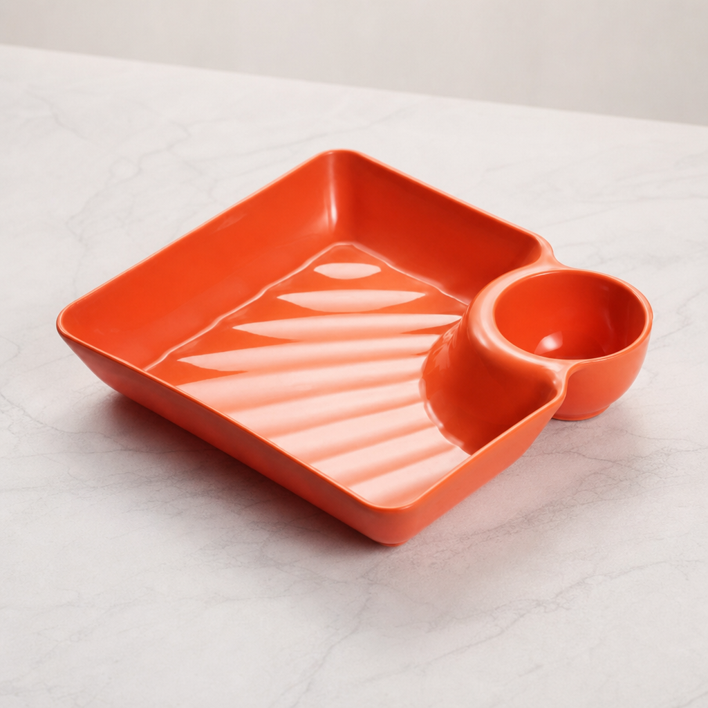 Dumpling Plate with Sauce Compartment Divided Dipping Dish