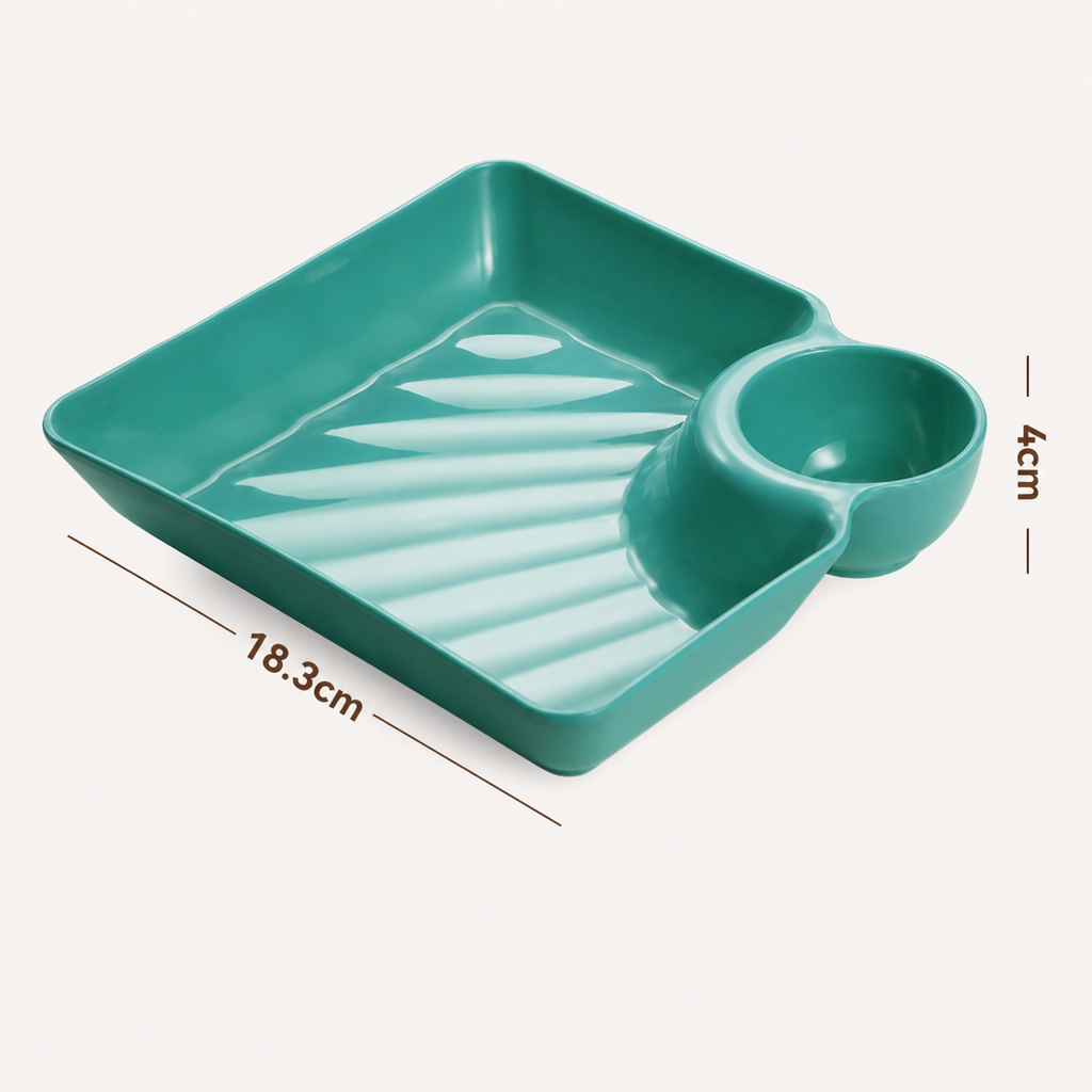 Dumpling Plate with Sauce Compartment Divided Dipping Dish