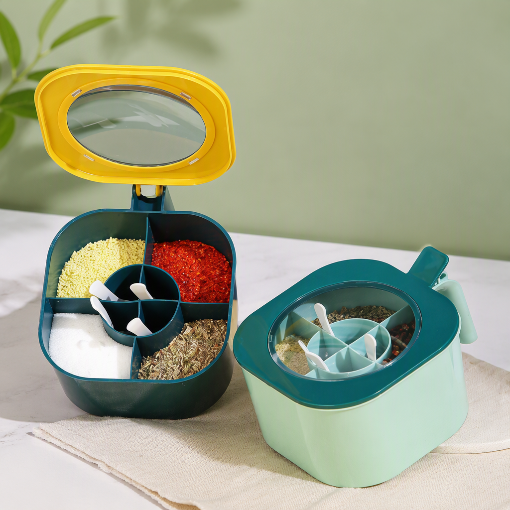 Multi Compartment Seasoning Box Kitchen Salt Spice Container