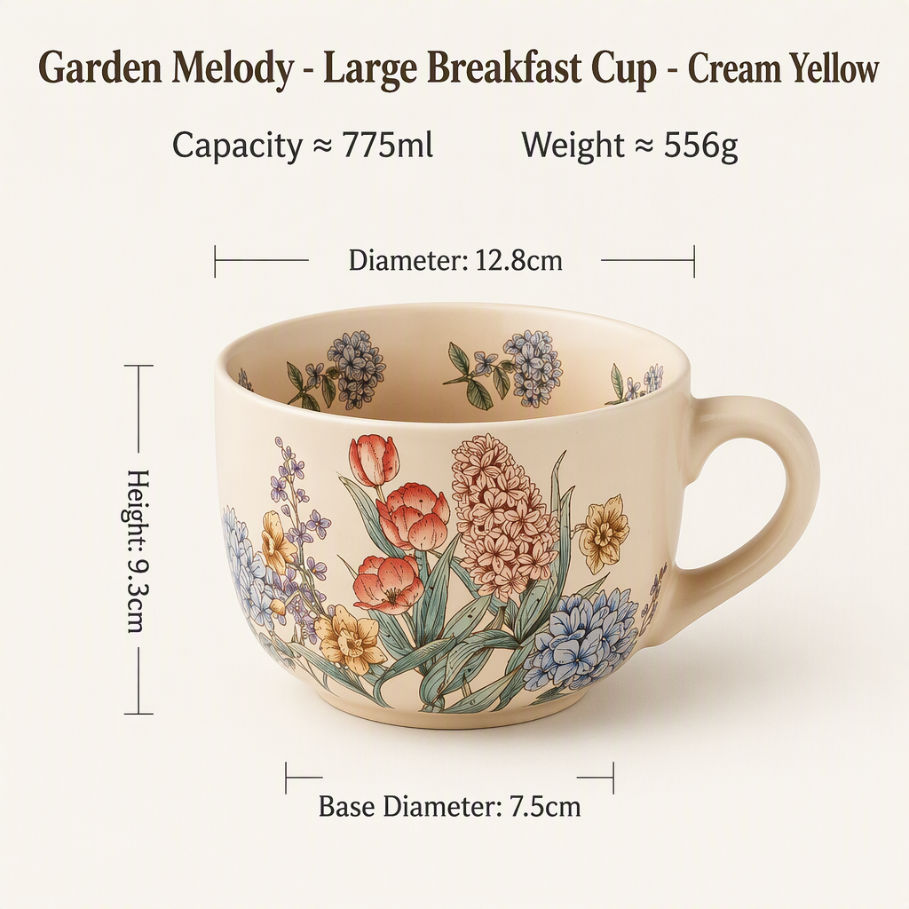 Ceramic Mug Floral Breakfast Cup Oatmeal Mug