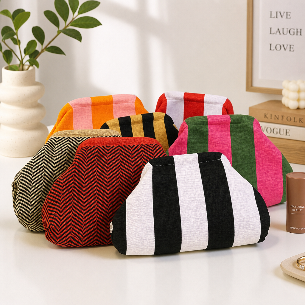 Striped Knitted Clutch Bag Polyester Woven Handbag Small Fashion Purse