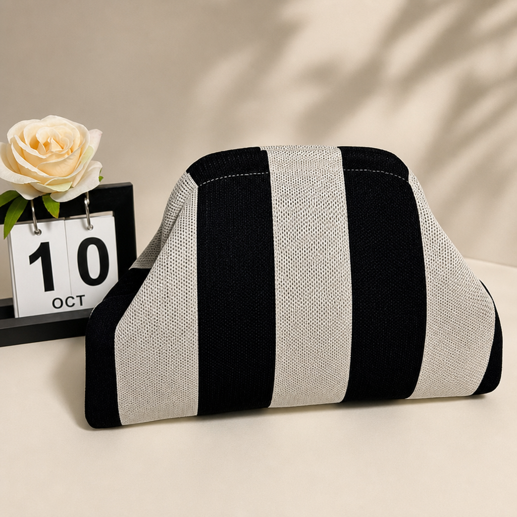 Striped Knitted Clutch Bag Polyester Woven Handbag Small Fashion Purse