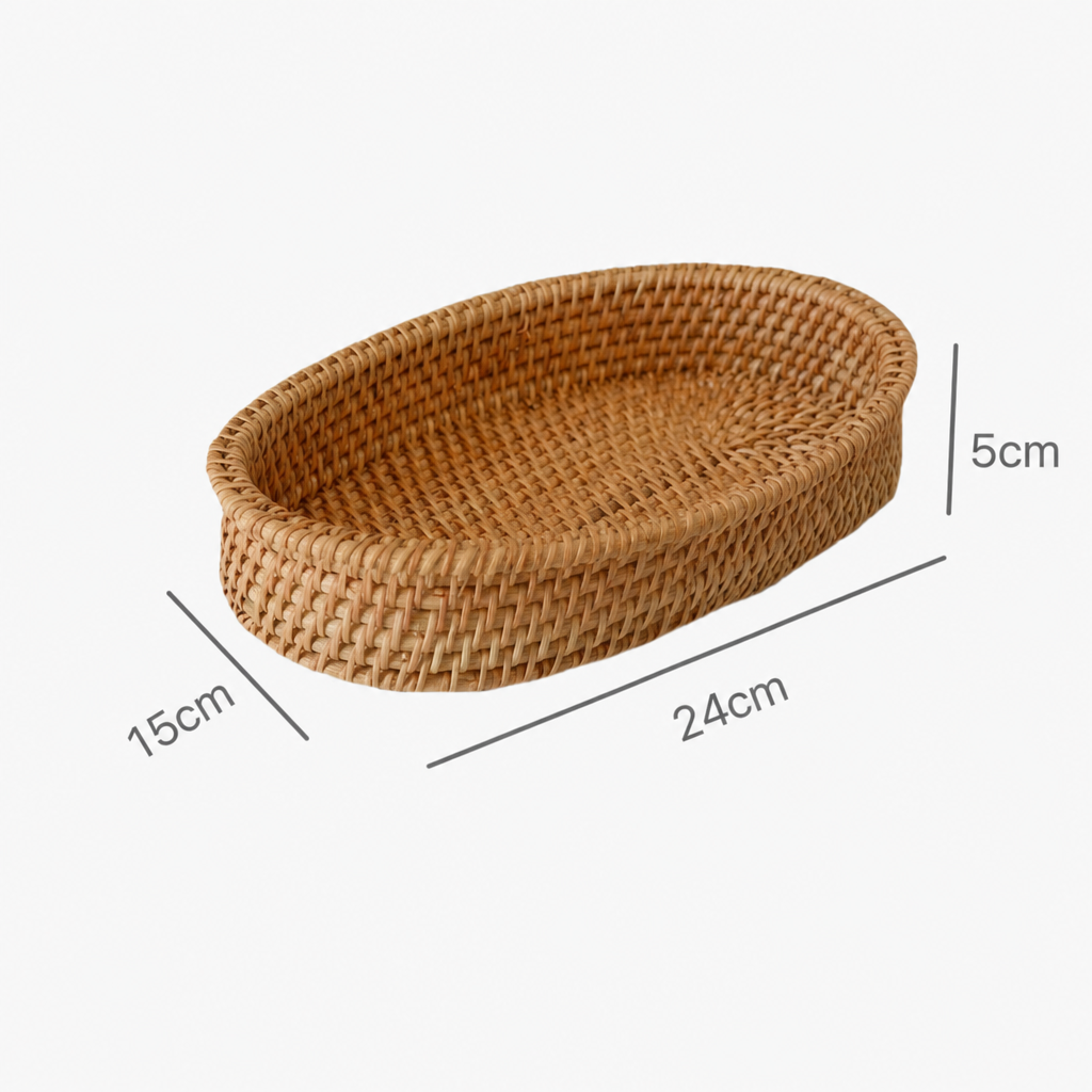 Woven Rattan Bread Basket Cutlery Storage Tray Handmade Serving Organizer