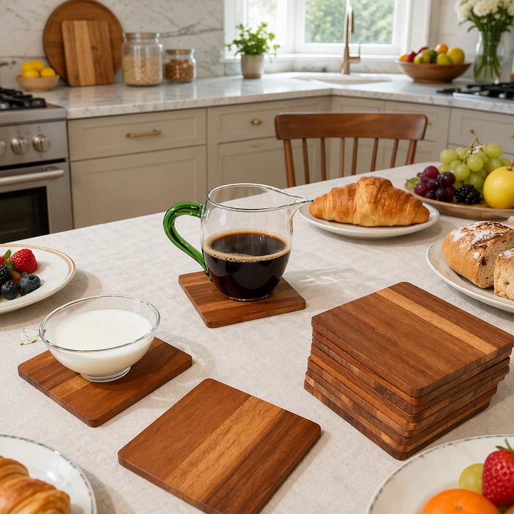 Acacia Wood Coaster Heat Resistant Mug Mat 10×10cm