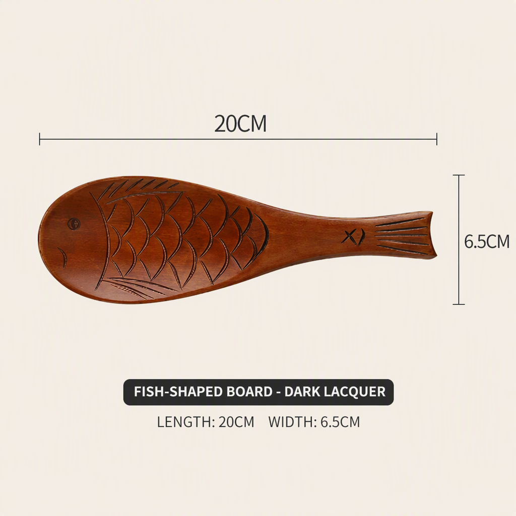 Vintage Lacquered Fish-Shaped Wooden Rice Spatula