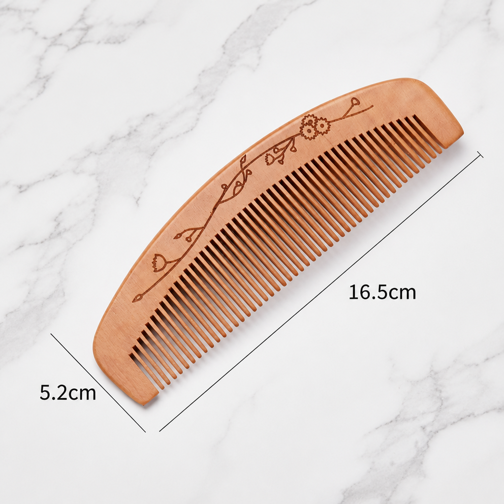 Natural Peach Wood Carved Hair Comb