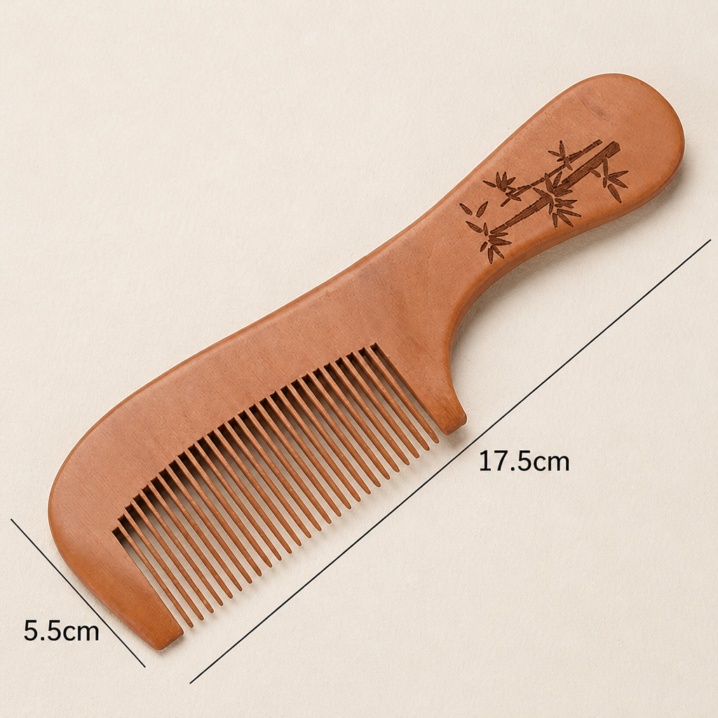 Natural Peach Wood Carved Hair Comb