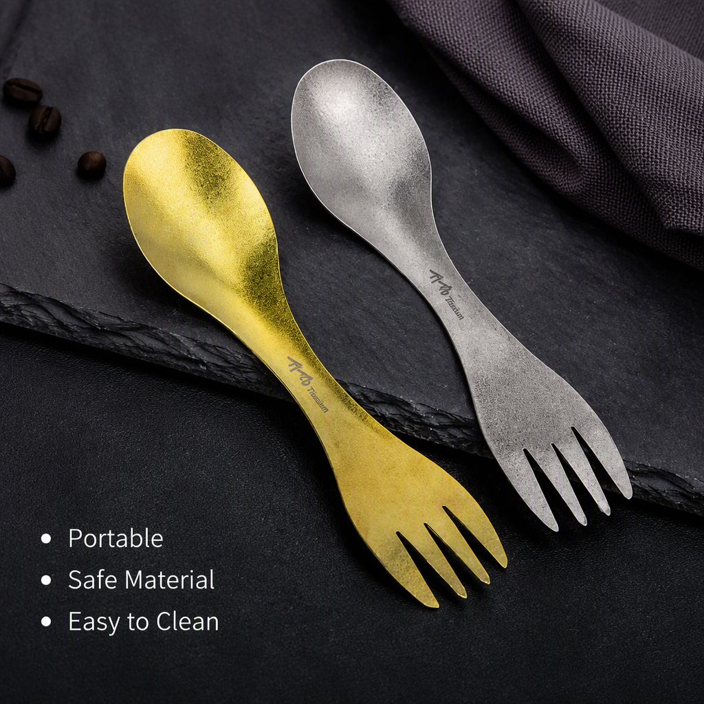 TiTo Pure Titanium Spoon Fork Outdoor Camping Multi-Function Lightweight Utensil