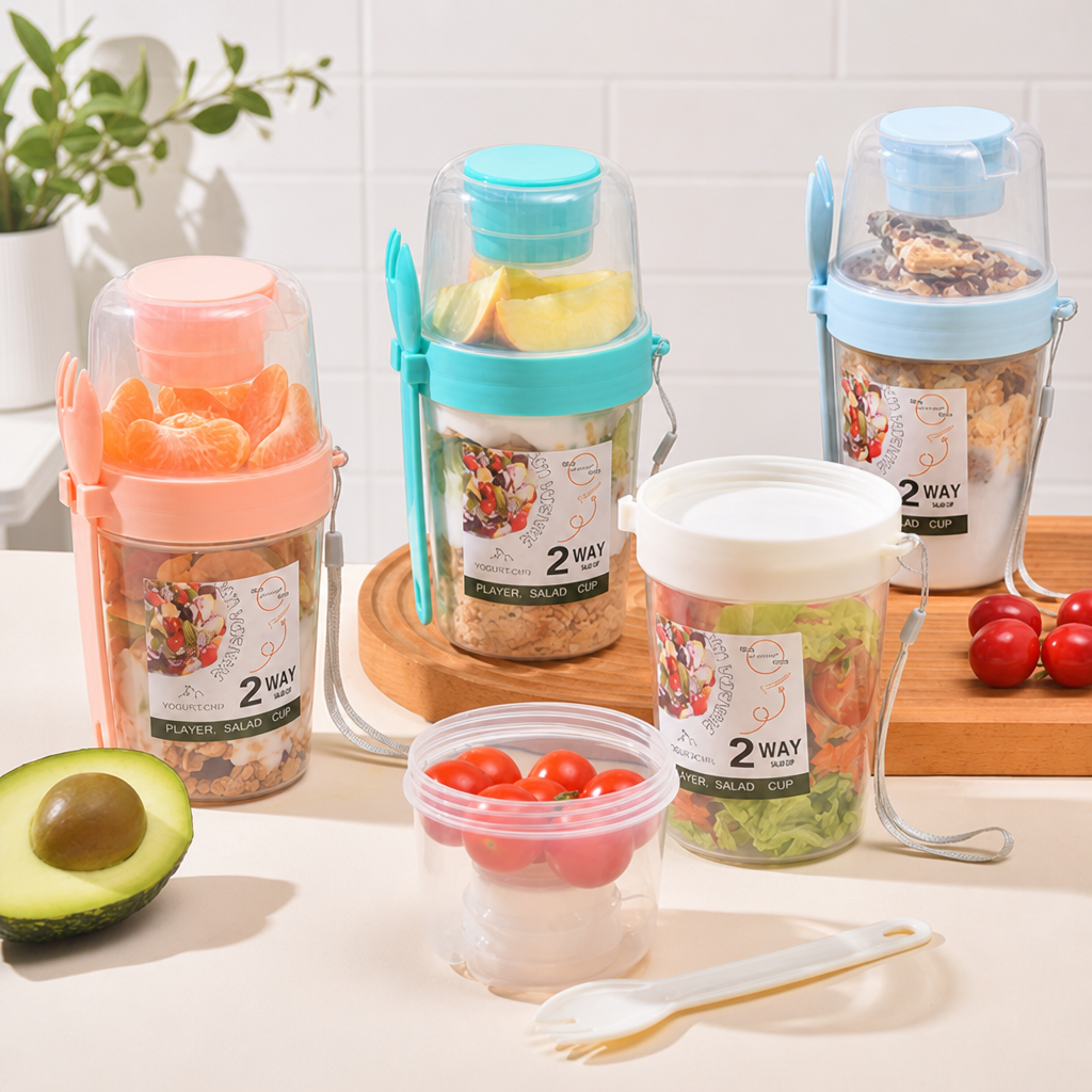 Portable Fruit & Vegetable Yogurt Cup with Fork Lid