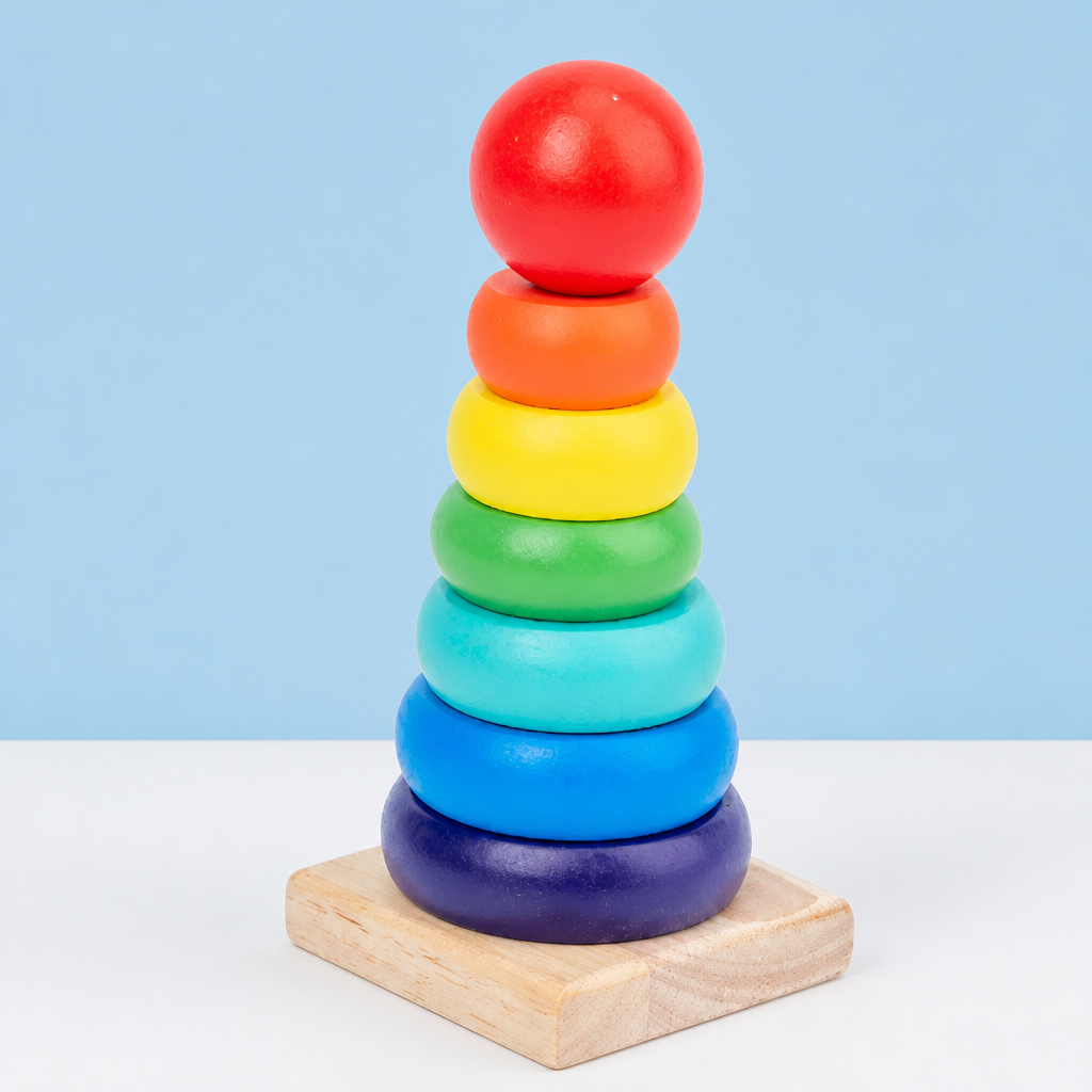 Wooden Rainbow Stacking Tower Game